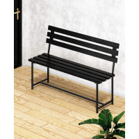 Скамейка садовая Solarius Классика с деревянными спинкой и сиденьем розового цвета, лавочка для дачи с черным металлическим каркасом skam-spin-roz