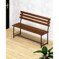 Скамейка садовая Solarius Классика с деревянными спинкой и сиденьем цвета темного дуба, лавочка для дачи с черным металлическим каркасом skam-spin-temd