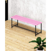 Скамейка садовая Solarius Классика с деревянным сиденьем из 4-ех досок розового цвета, лавочка для дачи с черным металлическим каркасом skam-roz