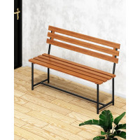 Скамейка садовая Solarius Классика с деревянными спинкой и сиденьем цвета ольхи, лавочка для дачи с черным металлическим каркасом skam-spin-olha