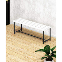 Скамейка садовая Solarius Классика с деревянным сиденьем из 4-ех досок белого цвета, лавочка для дачи с черным металлическим каркасом skam-bel