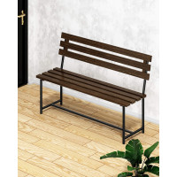 Скамейка садовая Solarius Классика с деревянными спинкой и сиденьем цвета венге, лавочка для дачи с черным металлическим каркасом skam-spin-ven