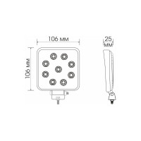 Светодиодная фара Вымпел WL-130S дальн. свет, кв., 9 LED по кругу, 27W 5265