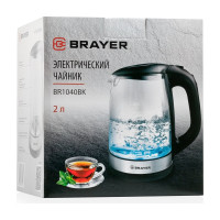 Электрический стеклянный чайник BRAYER 2200 Вт, 2 л, черный BR1040BK