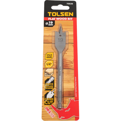 Сверло по дереву перьевое 19х152 мм, 1/4'' TOLSEN 75639