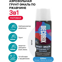 Аэрозольная грунт-эмаль Decorix (по ржавчине 3 в 1; белый; матовый; 520 мл) 0106-24 DX