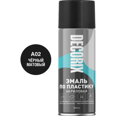 Аэрозольная эмаль по пластику Decorix (черный; матовый; 520 мл) 0117-02 DX