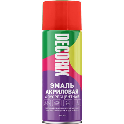 Аэрозольная эмаль Decorix (флуоресцентная; матовая; акриловая; красный; 520 мл) 0102-07 DX
