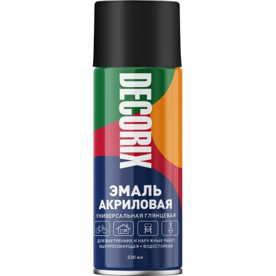 Аэрозольная универсальная эмаль Decorix (акриловая; черный; глянцевый; 520 мл) 0101-01 DX