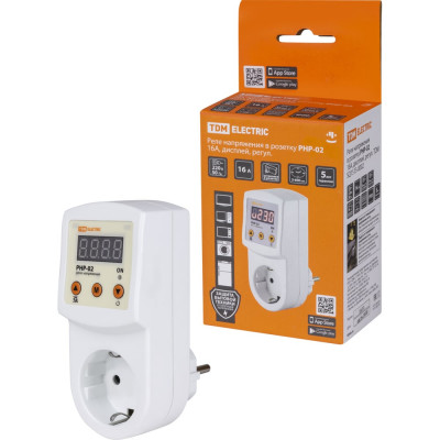 Реле напряжения в розетку TDM ELECTRIC РНР-02, 16А, дисплей, регулируемый SQ1513-0002