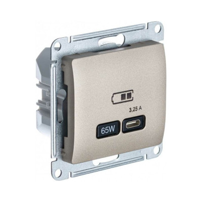 Розетка USB Systeme Electric GLOSSA тип-C 65W высокоскор.заряд. QC, PD, механизм, ТИТАН GSL000427