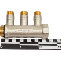 Коллектор с шаровыми кранами STOUT Smb 6211 011203 1", 3 отвода 1/2", синие ручки RG0091AACQMBJO