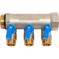 Коллектор с шаровыми кранами STOUT Smb 6211 011203 1", 3 отвода 1/2", синие ручки RG0091AACQMBJO