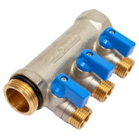 Коллектор с шаровыми кранами STOUT Smb 6211 011203 1", 3 отвода 1/2", синие ручки RG0091AACQMBJO