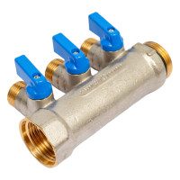 Коллектор с шаровыми кранами STOUT Smb 6211 011203 1", 3 отвода 1/2", синие ручки RG0091AACQMBJO