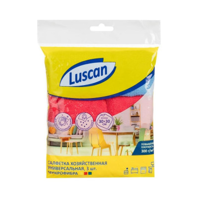 Салфетки Luscan Economy микрофибра, 30x30 см, 3 шт 957397
