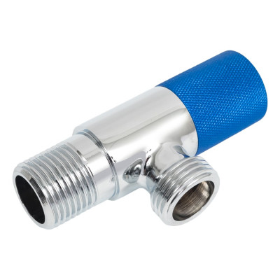 Угловой кран Terma хромированный 1/2 н/н керамический затвор (ручка круглая blue) 33631 26214