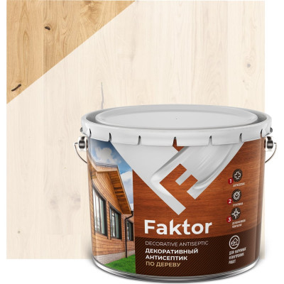 Декоративный антисептик ЯРОСЛАВСКИЕ КРАСКИ FAKTOR 3 в 1 для защиты и тонирования древесины, беленый дуб, 7.6 кг 217328