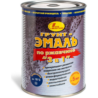Грунт-эмаль по ржавчине 3 в 1 Новбытхим синяя RAL 5017 1 л 2848