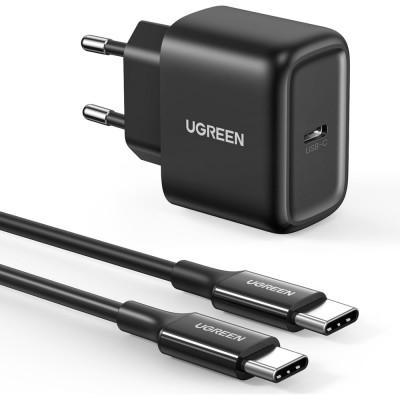Сетевое зарядное устройство с кабелем Ugreen cd250 (50581) usb-c 25w pd charger + c-c 2m cable eu. цвет: черный 50581_