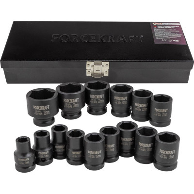 Головки ударные 6-гранные 15 предметов, 1/2" DR Forcekraft FK-4159-5MPB(54554)