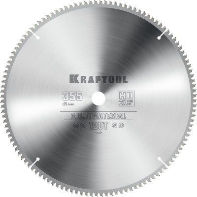 Диск пильный по алюминию KRAFTOOL Multi material 355x25.4 мм, 120Т 36953-355-25.4