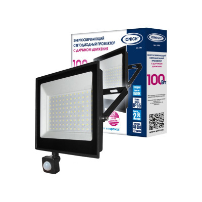 Светодиодный прожектор IONICH тм iflsled-dob-дд-100-865-bl-ip65 с инфракрасным датчиком движения 1495