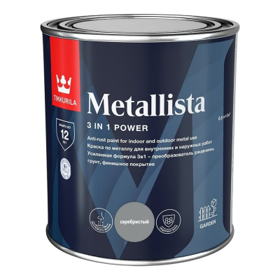 Краска по ржавчине Tikkurila METALLISTA серебристая, гладкая, 0.8 л 700014087