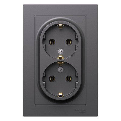 Двойная розетка в сборе Systeme Electric Atlasdesign базальт с заземлением, 16а, ATN001424