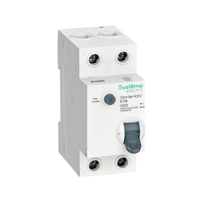Автоматический выключатель дифференциального тока (АВДТ) Systeme Electric City9 Set, 1Р+N, хар-ка С, 16 А, 6 kА, 30 мА, тип-АС, 230 В C9D36616