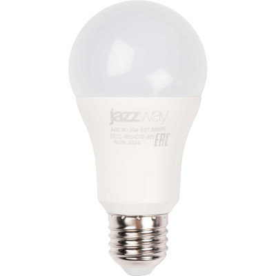 Светодиодная лампа Jazzway низковольтная PLED-A60 MO 20Вт 6500К холодный белый E27 12-48В AC/DC 5050655