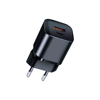 Сетевое зарядное устройство QUMO Energy PD, 20W Charger 0071, два порта: Type-C PD, + USB-A QC3.0, цвет черный 43013