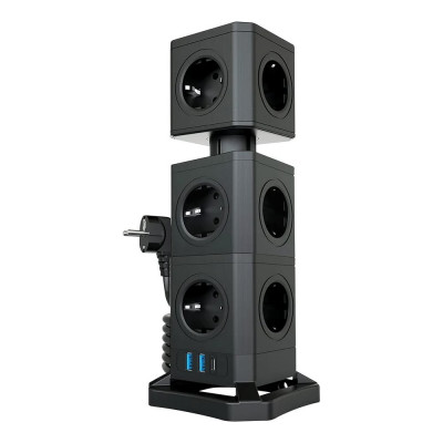 Сетевой фильтр QUMO Power Block System PD1+2 12SP5U P-0003, 13 розеток, 2500 Вт, 10A, кабель 2м 3*1 мм чистая медь, пожаробезопасный пластик, евровилка, 2 USB порта 2,4A + USB-C 30W 42089