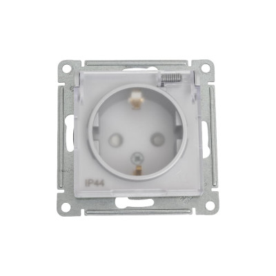 Розетка механизм Systeme Electric AtlasDesign Aqua 16А IP44 с заземлением защитные шторки с прозрачная крышкой алюминий SE ATN440346