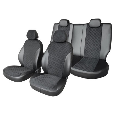 Чехлы на сиденья DEFLY Hyundai Solaris, 2010-2017, седан,задний ряд 60/40, экокожа черная/замша черная ромб Hnd1-2ZR