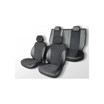 Чехлы на сиденья DEFLY Kia Rio, 2016-2022, экокожа черная/замша черная ромб Kia3-2ZR