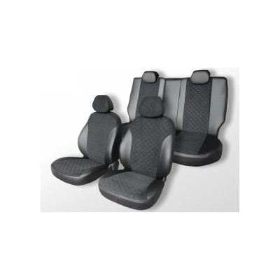 Чехлы на сиденья DEFLY Toyota RAV4 (XA30), 2005-2013, экокожа черная/замша черная ромб Ty7-2ZR