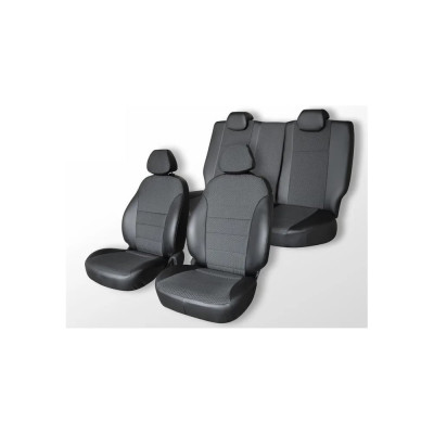 Чехлы на сиденья DEFLY Renault Sandero, 2009-2014, задний ряд 60/40, экокожа черная/жаккард Rn7-2C