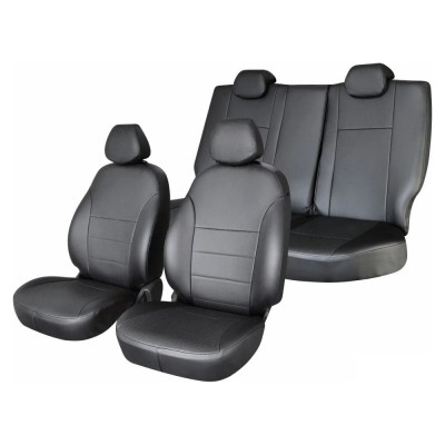 Чехлы на сиденья DEFLY Toyota Vitz, 2010-2020, литой подголовник 1 ряда, экокожа черная Ty50-2K