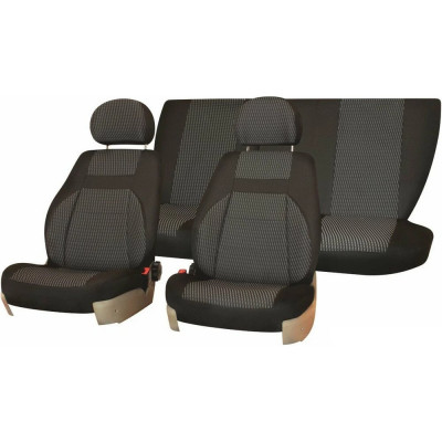 Чехлы на сиденья DEFLY Lada Priora, 2008-2014, хэтчбек, универсал, дополнительная боковая поддержка, жаккард черный/серый V001-D2