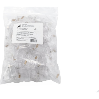 Коннектор A1 A1-LPU5E-4 RJ-45, 5E кат., легкая установка, 8p8c, 6 мкм, универсальный, для одножильного и многожильного кабеля, упаковка/100 шт A1-LPU5E-1