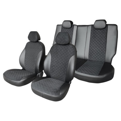 Чехлы на сиденья DEFLY Nissan Note (E12), 2012-2020, экокожа черная/ромб перфорация Nis13-2KR