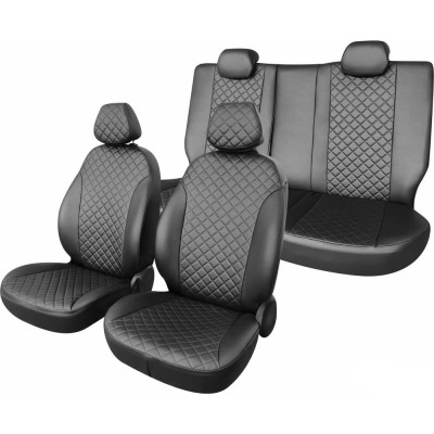 Чехлы на сиденья DEFLY Honda Fit (GP, GK), 2013-2020, экокожа черная/ромб перфорация Hon11-2KR