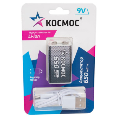 Аккумулятор КОСМОС крона Li-ion 9V 500мАч 1 шт на блистере KOCLi9V650mAh1BL