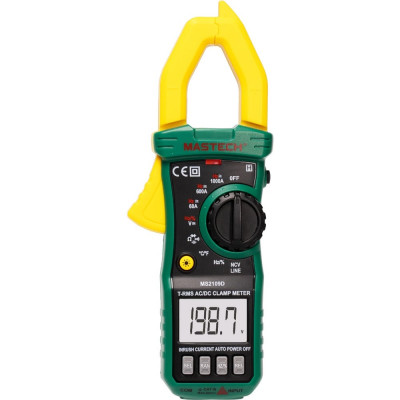 Клещи токоизмерительные цифровые Mastech MS2109D (ACV/DCV)1000 Гц True RMS тест диодов, емкость, сопротивление, частота, температура, фонарик, разрядность 6000 00-00014698