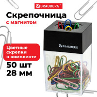 Магнитная скрепочница с 50 цветными скрепками 28 мм BRAUBERG 7 шт 271178