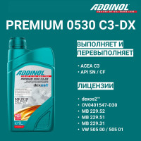 Моторное масло Addinol Premium 0530 C3-DX синтетическое, 5W-30, 1 л 72213107