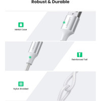 Кабель для зарядки и передачи данных Ugreen USB A Male - USB C Male, 3A, 0.5м, в оплетке, белый 60130