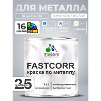 Краска по металлу MALARE FastCorr, краска по ржавчине, антикоррозийная, быстросохнущая, RAL 7040, темно-серый, матовая, 2,5 кг КФСТ7040М0250