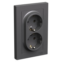 Двойная розетка в сборе Systeme Electric Atlasdesign базальт с заземлением, 16а, ATN001424